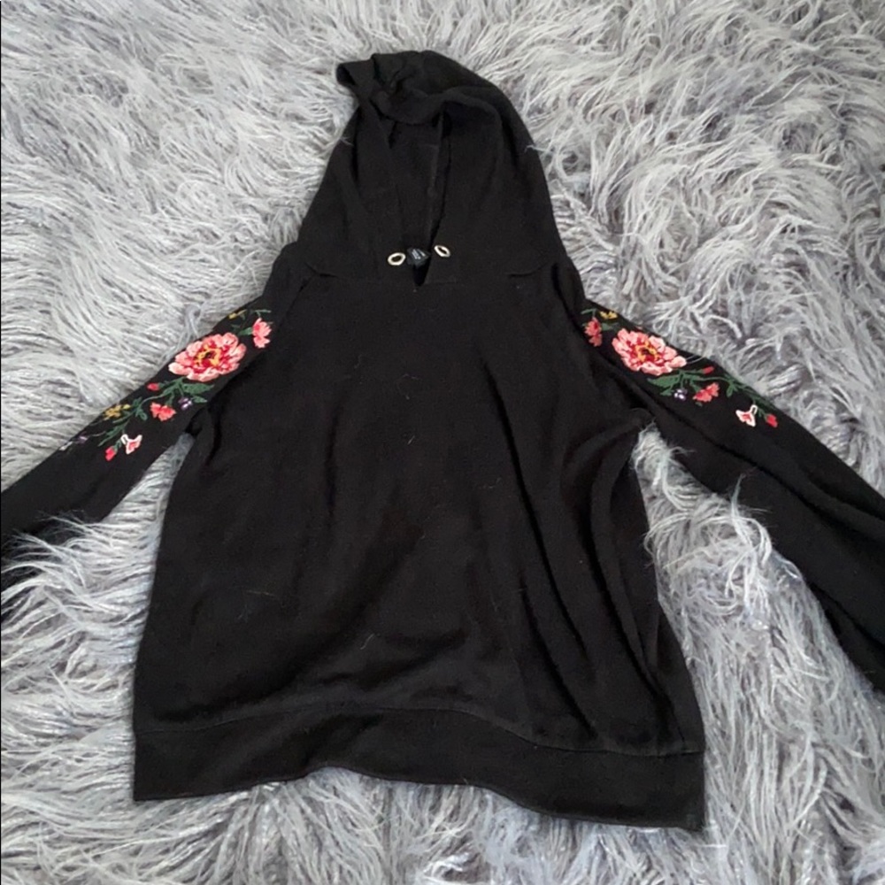 Girls Floral Black Hoodie